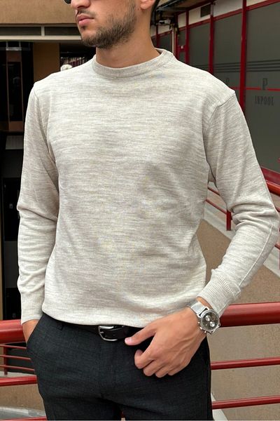 inpool Men's Slim Fit Crew Neck Knitwear Sweater - Wool Acrylic Fiber, Old Money Pltk03