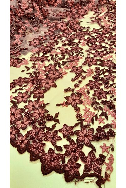 Safir Kumaş Çiçek Desenli Işlemeli Dantel 2 Metre (ASTAR DAHİL)