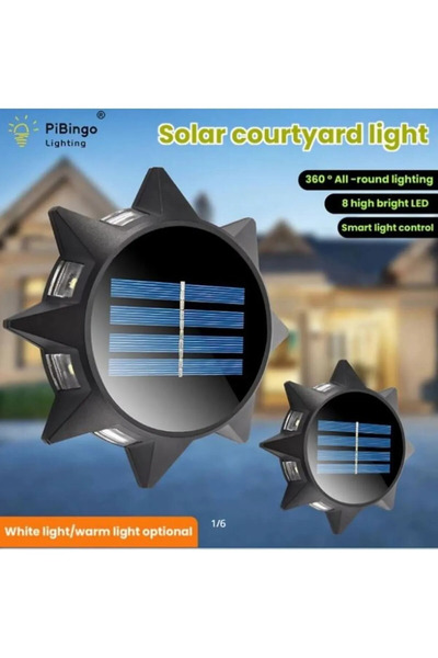 pazariz Sarı Renk Güneş Işığı Görünümlü 8 LED Solar Saplamalı Bahçe Dış Duvar Işıklandırma Lamba