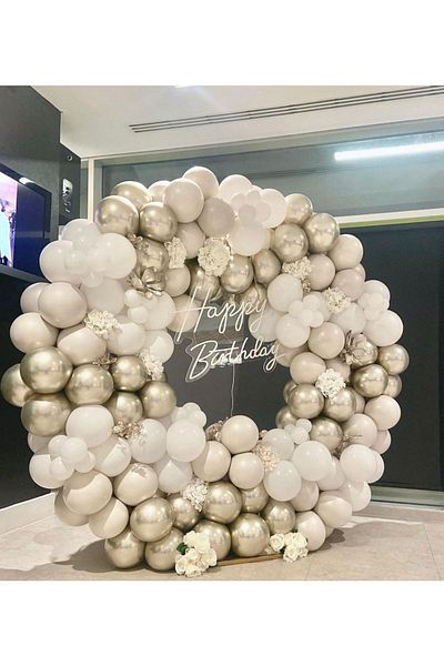 eğlencemarketi Chrome White Gold And Pastel White Balloon Chain 100 Pieces