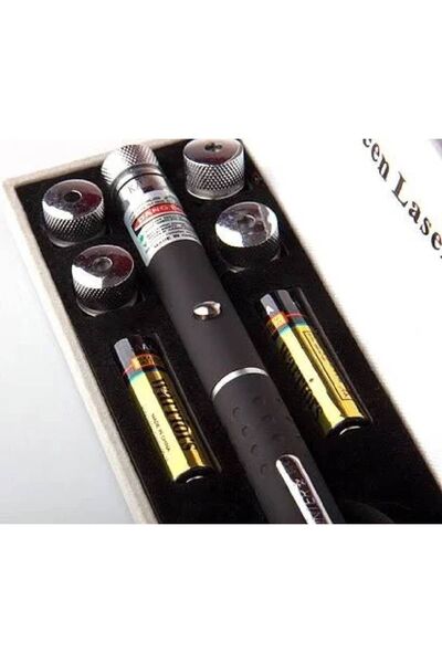 TAN EXPRESS Green Lazer Pointer Güçlü Yeşil Lazer Metal Kasa Pilli 100mw-512nw 10 Km Mesafe 5 Başlıklı