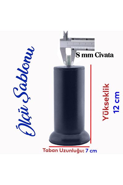 Badem10 Baza de mobilier Metal Antracit 12cm M8 Dinți fini Canapea Fotoliu Canapea extensibilă Picior de ridicare 8 buc