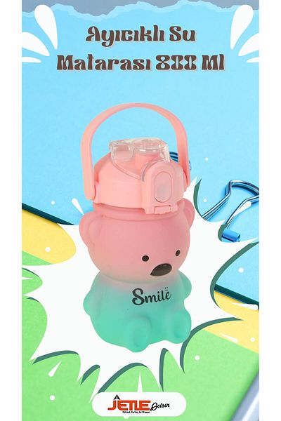 hak-iş oyuncak 800 ml Pink Teddy Bear Water Bottle - Water Bottle with Teddy Bear and Figured Bottle