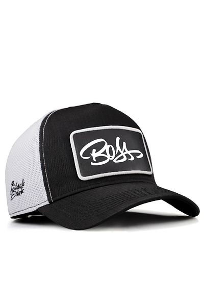 BlackBörk V2 Trucker Boss - Unisex Μαύρο-άσπρο υφασμάτινο καπέλο Cordura με λογότυπο κωδικού 2sb (CAP)