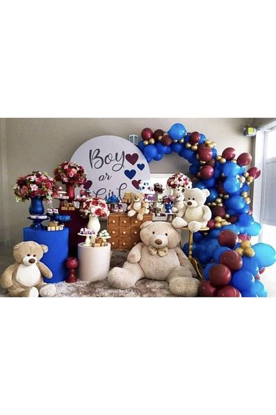 eğlencemarketi Chrome Gold Pastel Blue And Claret Red Balloon Chain 100 Pieces
