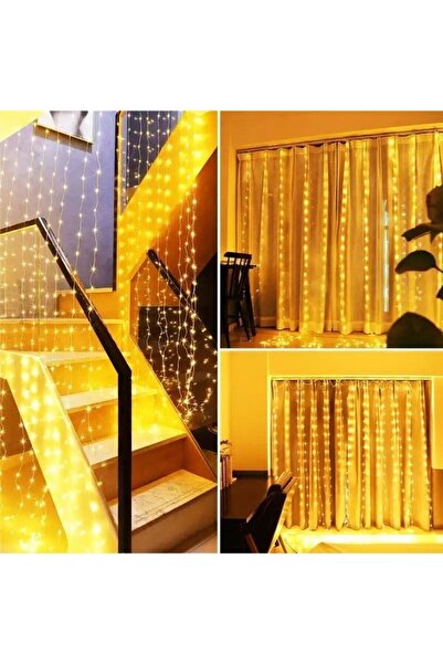 pazariz Peri Telli Perde Led Işık Kumandalı 300 Ledli 3 X 3 Metre Usb'li 8 Animasyonlu Günışığı Yıld