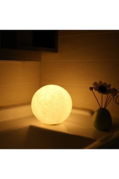 PEKSHOP Sarı 3d Ay Gece Lambası Dekoratif Küre Led Başucu Lambası
