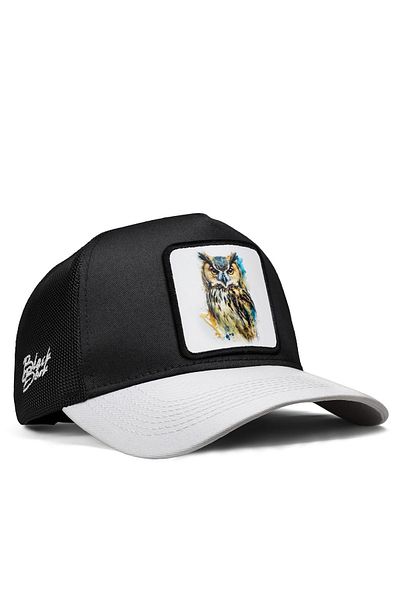 BlackBörk V1 Λευκό-μαύρο καπέλο Trucker με λογότυπο κουκουβάγιας