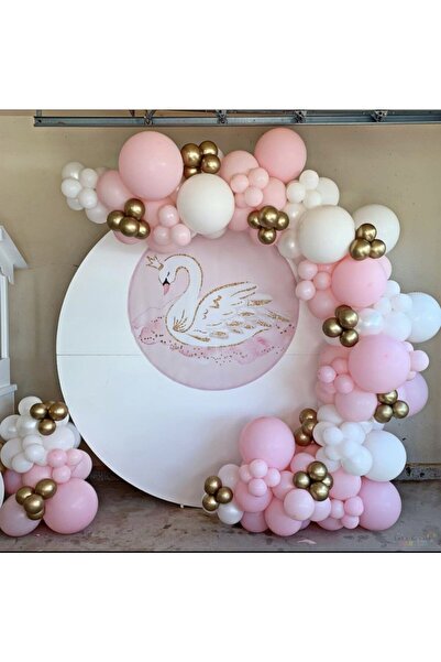 eğlencemarketi Krom Gold Makaron Pembe Ve Beyaz Balon Zinciri 100 Adet