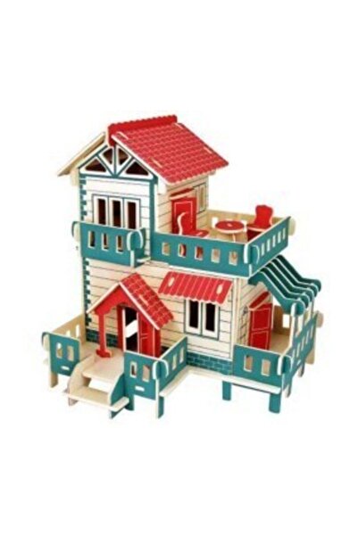 pazariz Ahşap 3d 2 Katli Kirmizi Ev Maket