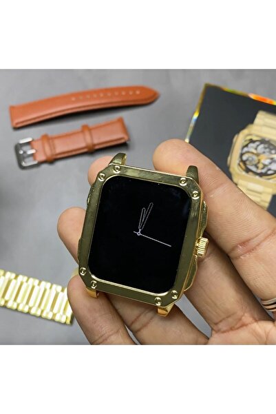 pazariz Watch Gold Series Gen 10 Özel Seri Metal/deri Çift Kordon Limited Edition Altın Rengi Akıllı Saat