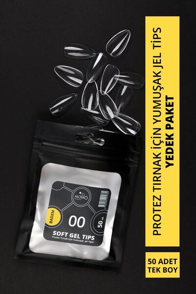 MOMO professional Soft Gel Tips, Badem No:00, Tek Boy 50’li Yedek Paket