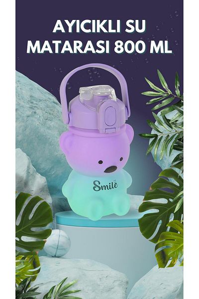 hak-iş oyuncak 800 ml Purple Water Bottle Figured Teddy Bear Water Bottle