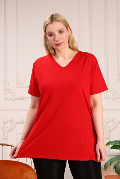 tarzımsüper Large Size Organic Cotton Side Slit Lycra Comfort Model Short Sleeve Sports And Casual T-shirt