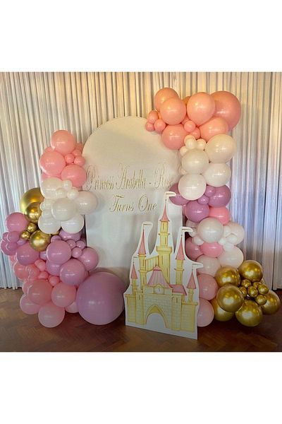eğlencemarketi Chrome Gold Retro Powder Pink Macaron Pink And White Balloon Chain 100 Pieces
