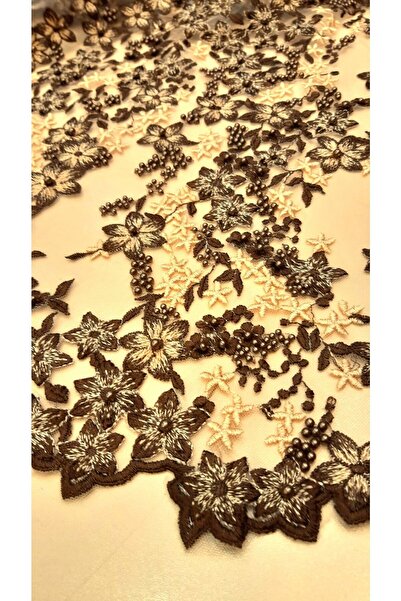 Safir Kumaş Çiçek Desenli Işlemeli Dantel 2 Metre (ASTAR DAHİL)