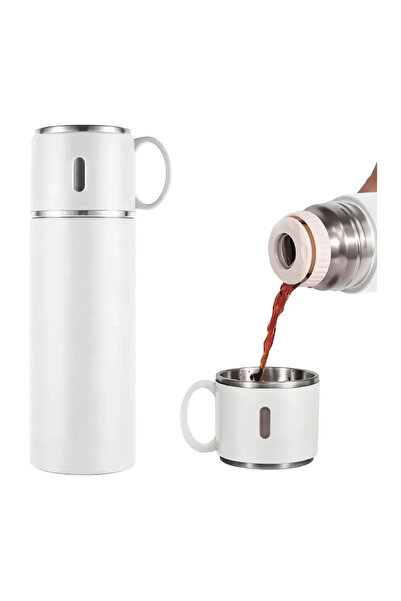 pazariz Paslanmaz Çelik 3 Bardaklı Vakumlu Termos Set 500 Ml, 12 Saate Kadar ...