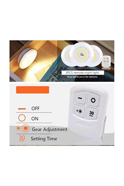 PEKSHOP Wt-364 Uzaktan Kumandalı Yapışkanlı Led Spot Lamba 3 Adet Lamba