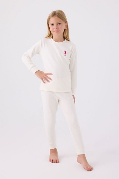 U.S. Polo Assn. Girl's White Long Sleeve Pajama Set