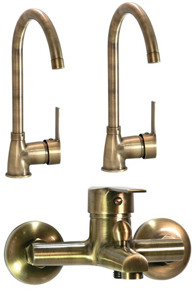 pazariz Kahverengi Siyah Seti Mutfak Lavabo Banyo Batarya  3'lü