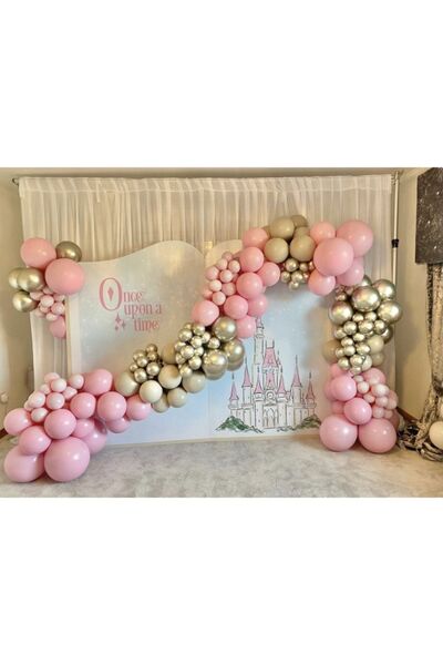 eğlencemarketi Krom Beyaz Altın Makaron Pembe Ve Deniz Kumu Balon Zinciri 100...