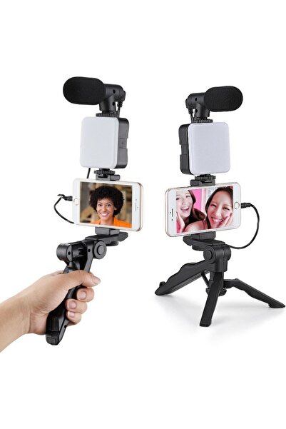 pazariz Profesyonel Selfie Mikrofon Tripod Ile Led Işık Stüdyo Mikrofon Kayıt...