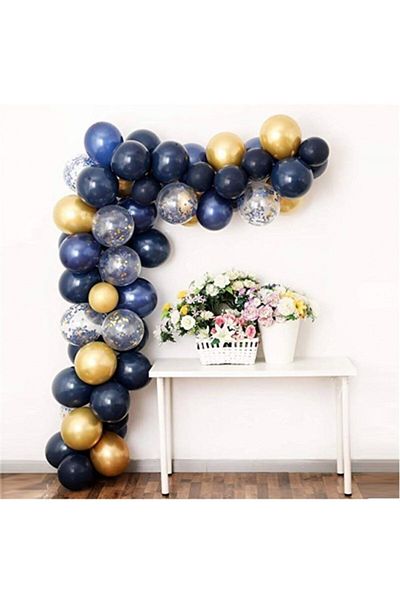 eğlencemarketi Navy Blue Gold Balloon Chain Set 5 Meters 125 Balloons