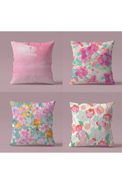 Karma Home Set de 4 huse de pernă cu imprimeu digital, cu model roz floral, f...