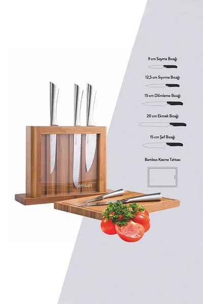 Emsan 7 Piece Knife Set with Matrix Cutting Board and Stand