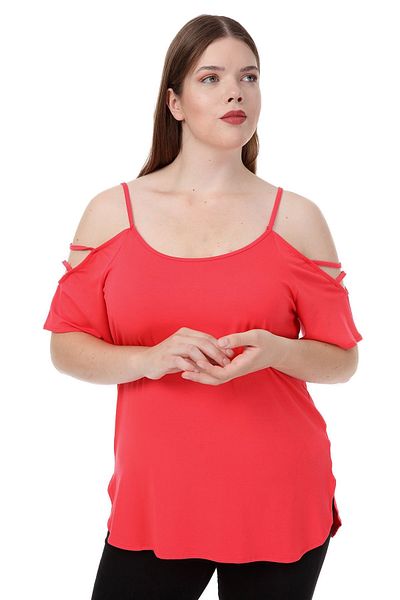 Hanezza Women's Plus Size Oeko-tex Certified Viscose Fabric Shoulder Detailed Blouse