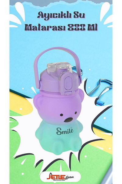 hak-iş oyuncak 800 ml Purple Water Bottle Figured Teddy Bear Water Bottle