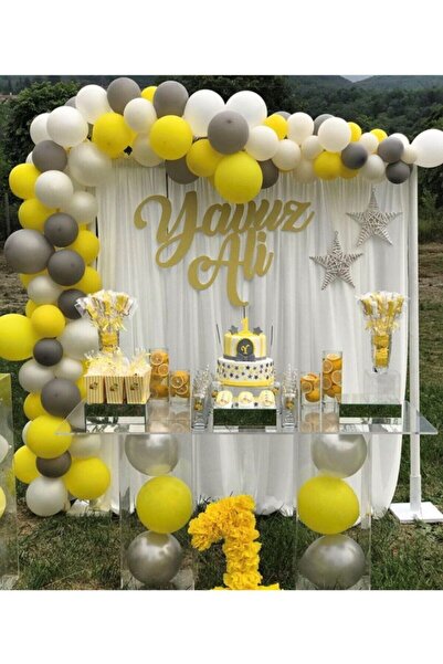 Firsat Ayi Deal Bear 100 Pieces Yellow Gray White Balloon and Balloon Chain