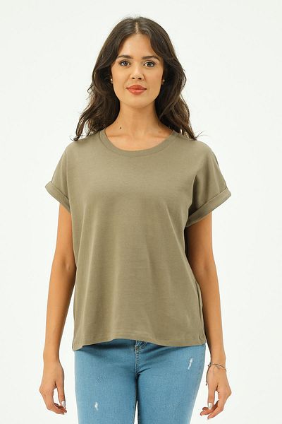 Rich Women's Solid color Cotton T-shirt T-shirt with Bat Sleeves