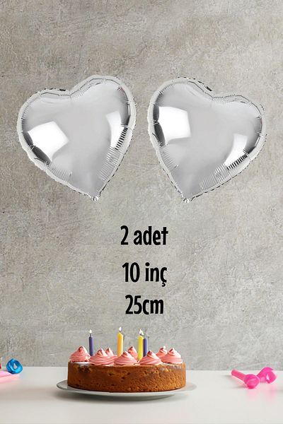 PEKSHOP Heart Shaped Silver Foil Balloon 10 inch 25 cm 2 Pieces