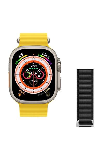pazariz Watch 8 Ultra 49mm Amax Ultra Akıllı NFC - GPS - Kablosuz Şarj Sarı K...