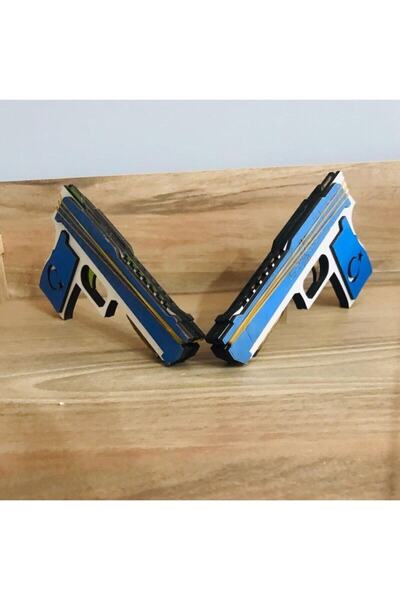 ASEL TOYS Ahşap Lastik Atan Tabanca - Mavi 5 Adet