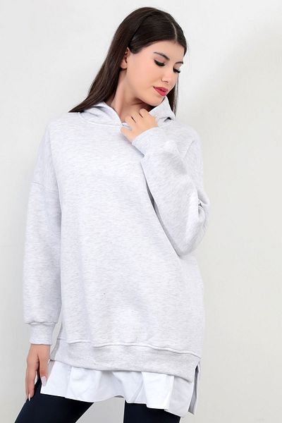 GİYSA Дамски суитшърт с качулка Oversize - Многослоен детайл, Оребрен суитшърт 2520