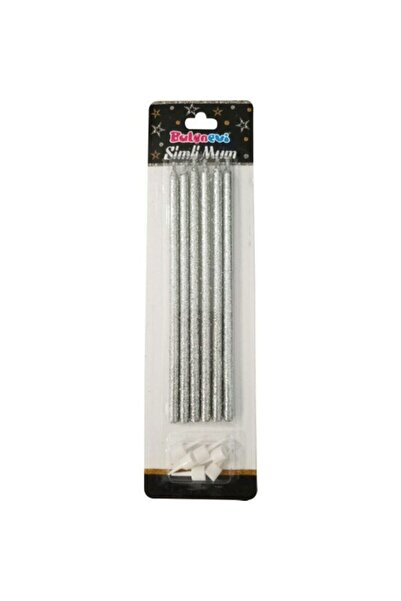 Partioutlet Glitter Long Party Candle Set 6 Pieces Silver Silver