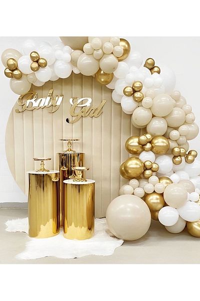 eğlencemarketi Sea Sand Beige Gold Balloon Chain 100 Pieces