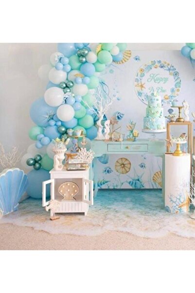 eğlencemarketi Krom Yeşil Makaron Mavi Mint Yeşili Ve Beyaz Balon Zinciri 100...
