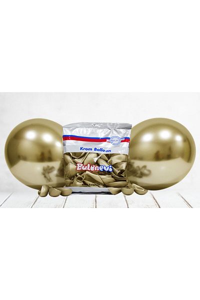 eğlencemarketi 12 Inch Standard Size Chrome Balloon 10 Pieces Gold