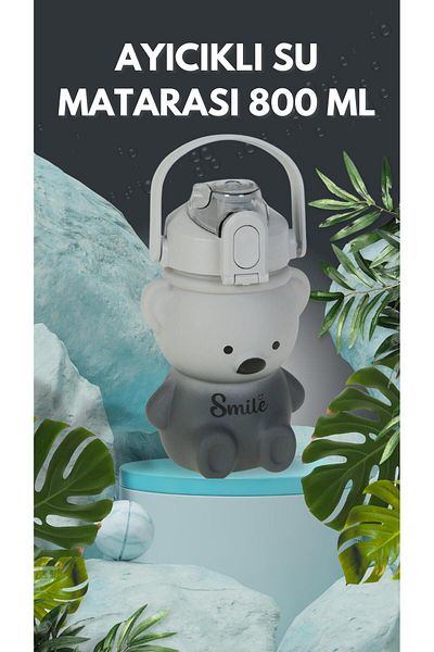 hak-iş oyuncak 800 ml Black Teddy Bear Water Bottle - Water Bottle with Teddy Bear Figure