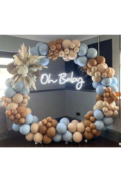 eğlencemarketi Pastel Caramel Milk Coffee Storm Blue Balloon Chain 100 Pieces