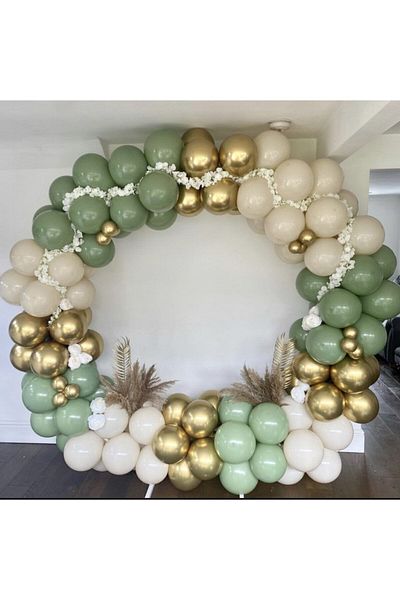 eğlencemarketi Chrome Gold Retro Sea Sand and Winter Green Balloon Chain 100 Pieces