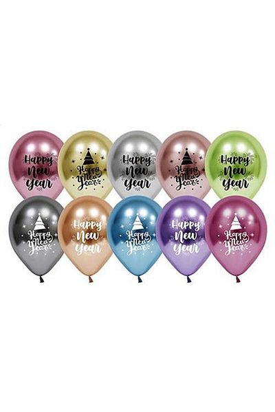 Partioutlet Happy New Year Christmas Chrome Balloon 10 Pieces