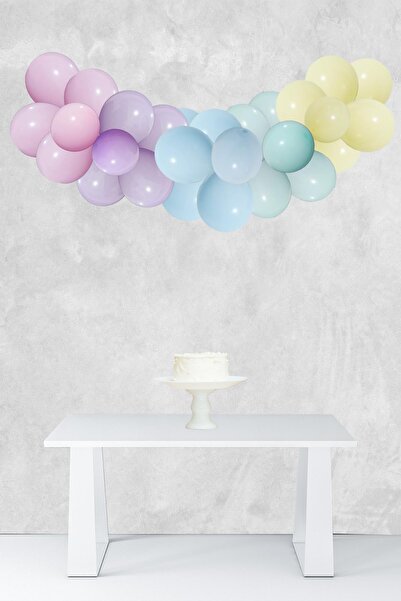 PEKSHOP Makaron Gökkuşağı Konsept Balon Zinciri Unicorn Temalı Parti Balon Se...