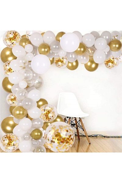 eğlencemarketi White Gold Balloon Chain Set 5 Meters 190 Balloons