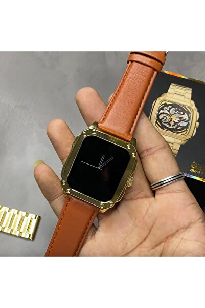 pazariz Watch Gold Series Gen 10 Özel Seri Metal/deri Çift Kordon Limited Edition Altın Rengi Akıllı Saat