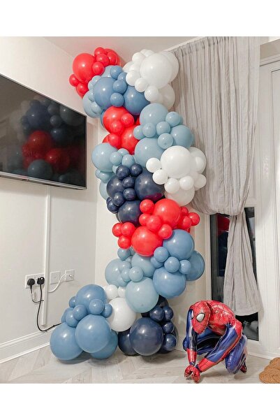eğlencemarketi Pastel Gece Mavisi Fırtına Mavisi Kırmızı Ve Beyaz Balon Zinci...