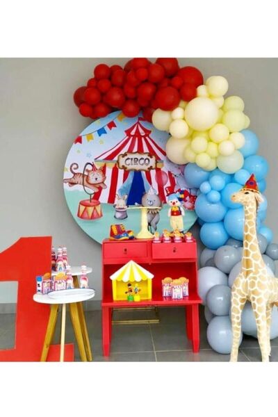eğlencemarketi Pastel Kırmızı Gri Ve Makaron Mavi Ve Sarı Balon Zinciri 100 Adet